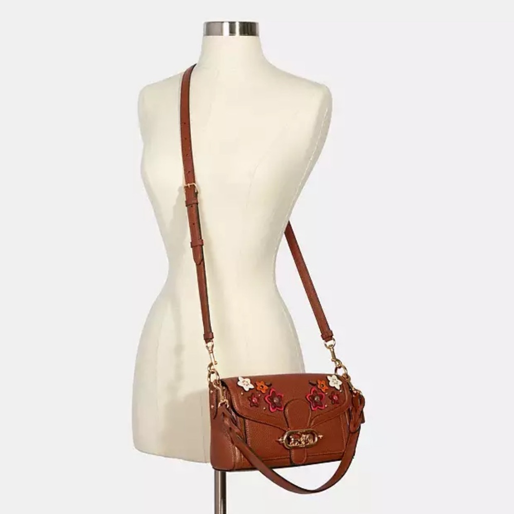 COACH Jade Pebble Leather w/Daisy Appliqués 2Way Shoulder/XBody Bag - Picture 11 of 12